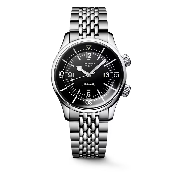 LONGINES Legend Diver L3.764.4.50.7 39mm Watch With Black Dial and Stainless Steel Bracelet