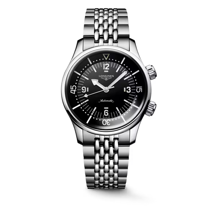 LONGINES Legend Diver L3.764.4.50.7 39mm Watch With Black Dial and Stainless Steel Bracelet