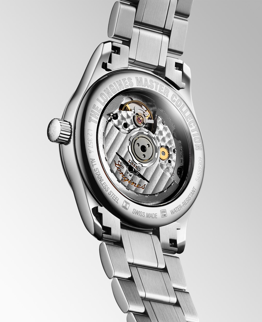 LONGINES Master Collection L2.357.4.87.6 Transparent Caseback and Bracelet Detail