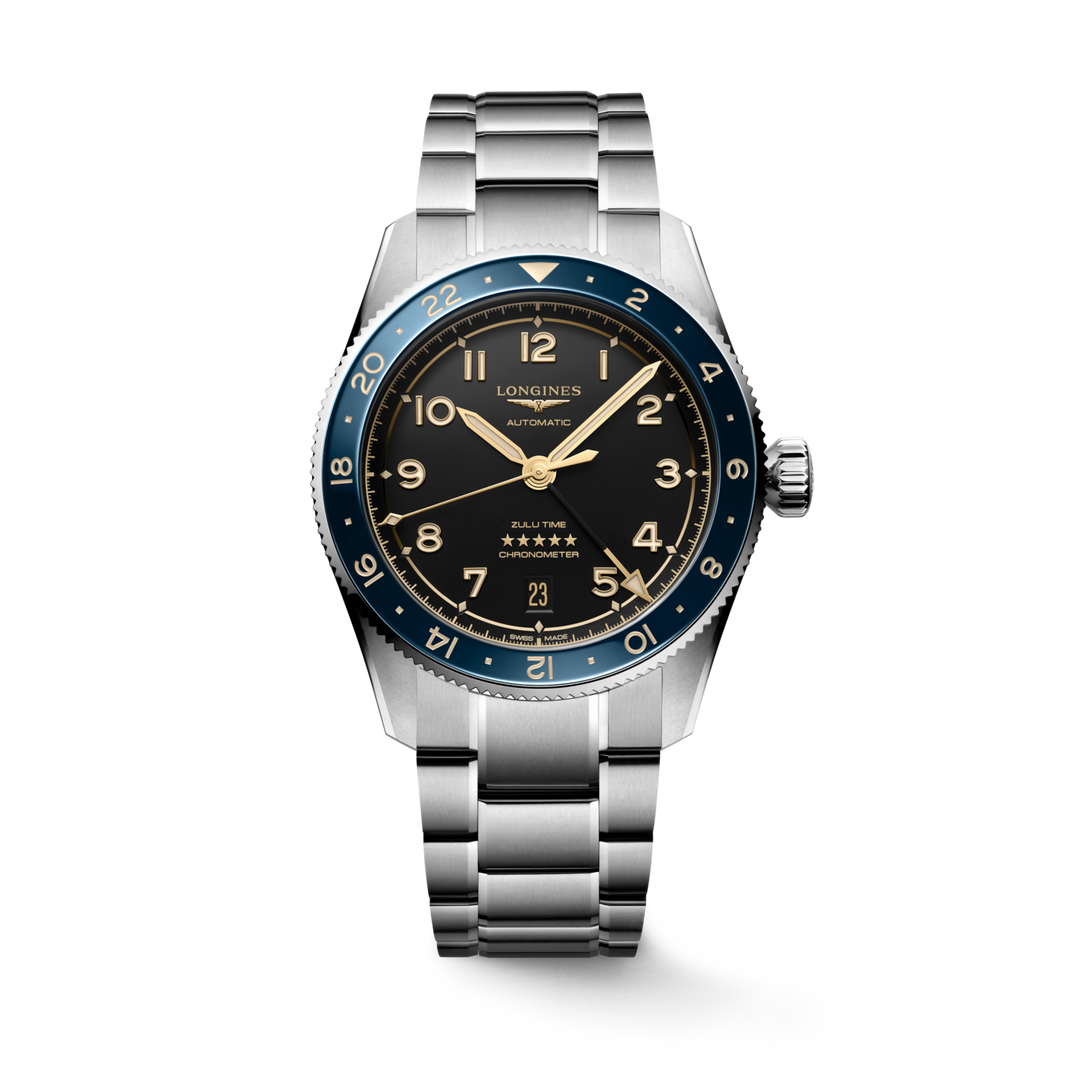 LONGINES Spirit Zulu Time L3.802.4.60.6 39mm Watch With Anthracite Dial and Blue Ceramic Bezel