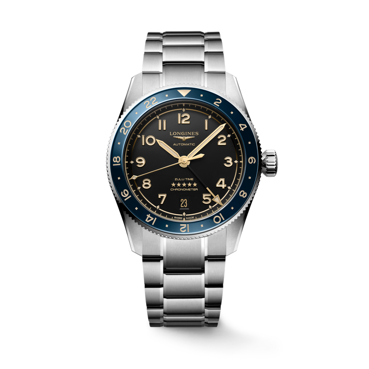 LONGINES Spirit Zulu Time L3.802.4.60.6 39mm Watch With Anthracite Dial and Blue Ceramic Bezel