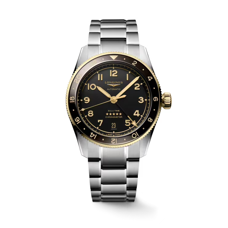 LONGINES Spirit Zulu Time L3.802.5.53.6 39mm Watch With Anthracite Dial and Two-Tone Bezel