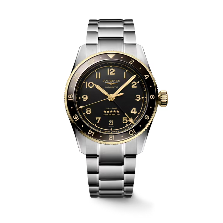 LONGINES Spirit Zulu Time L3.802.5.53.6 39mm Watch With Anthracite Dial and Two-Tone Bezel