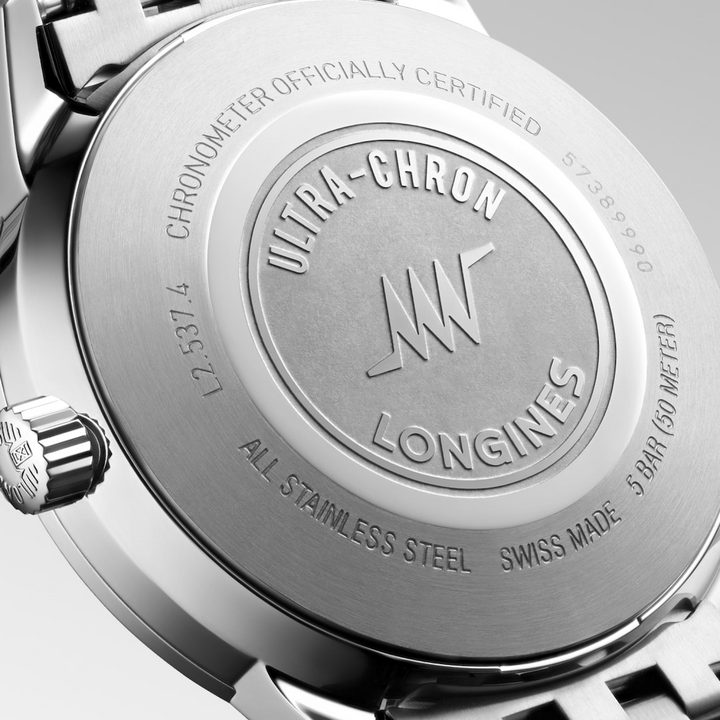 LONGINES Ultra-Chron Classic L2.537.4.72.6 Caseback and Stainless Steel Bracelet Detail