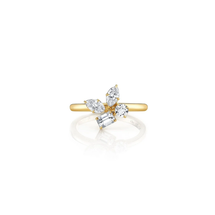 Front view of the MICHAEL M Montage Cluster Ring showing its asymmetric four-diamond arrangeme