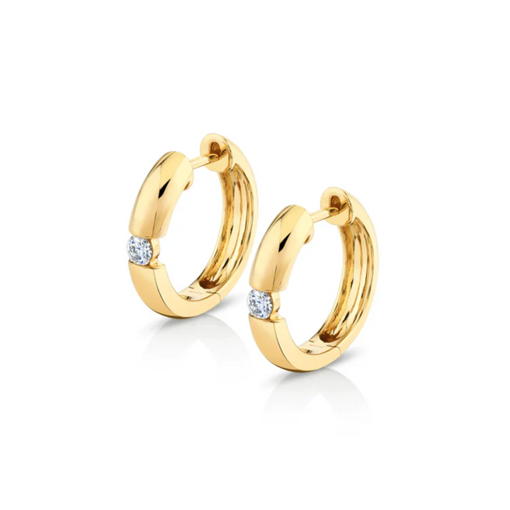 MICHAEL M Orb Split Hoops in 14K yellow gold, each with a round diamond between polished gold sections