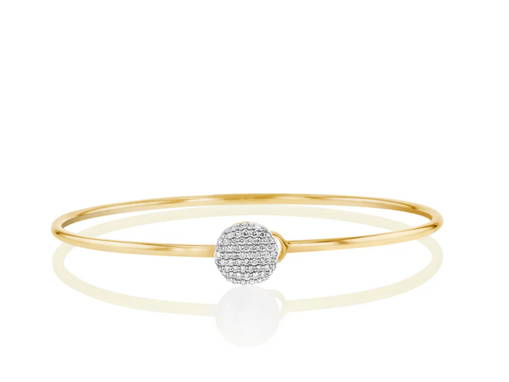 Phillips House Infinity Wire Love Always Bracelet with a round diamond-covered disc on a slim yellow gold band.