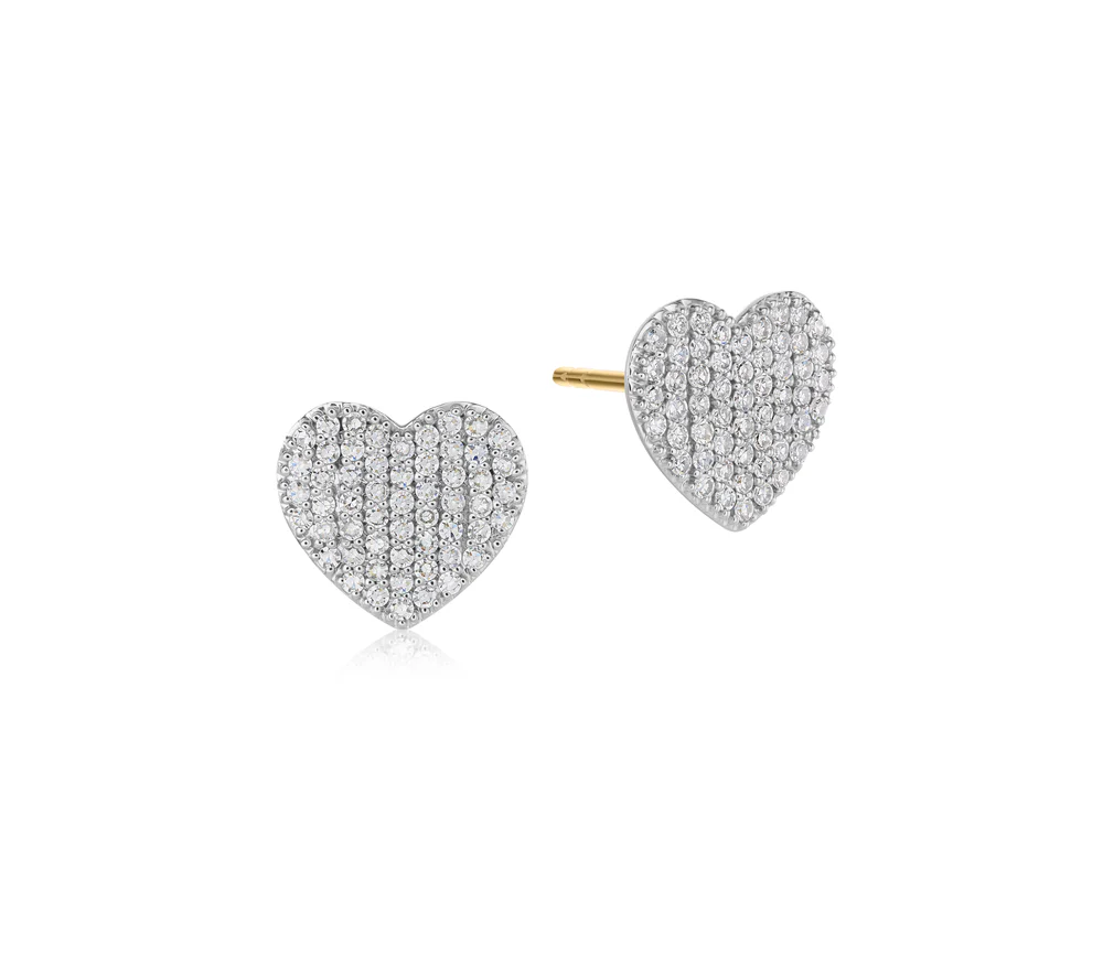 Phillips House Mini Infinity Heart stud earrings with curved diamond-covered hearts and 14K yellow gold settings.