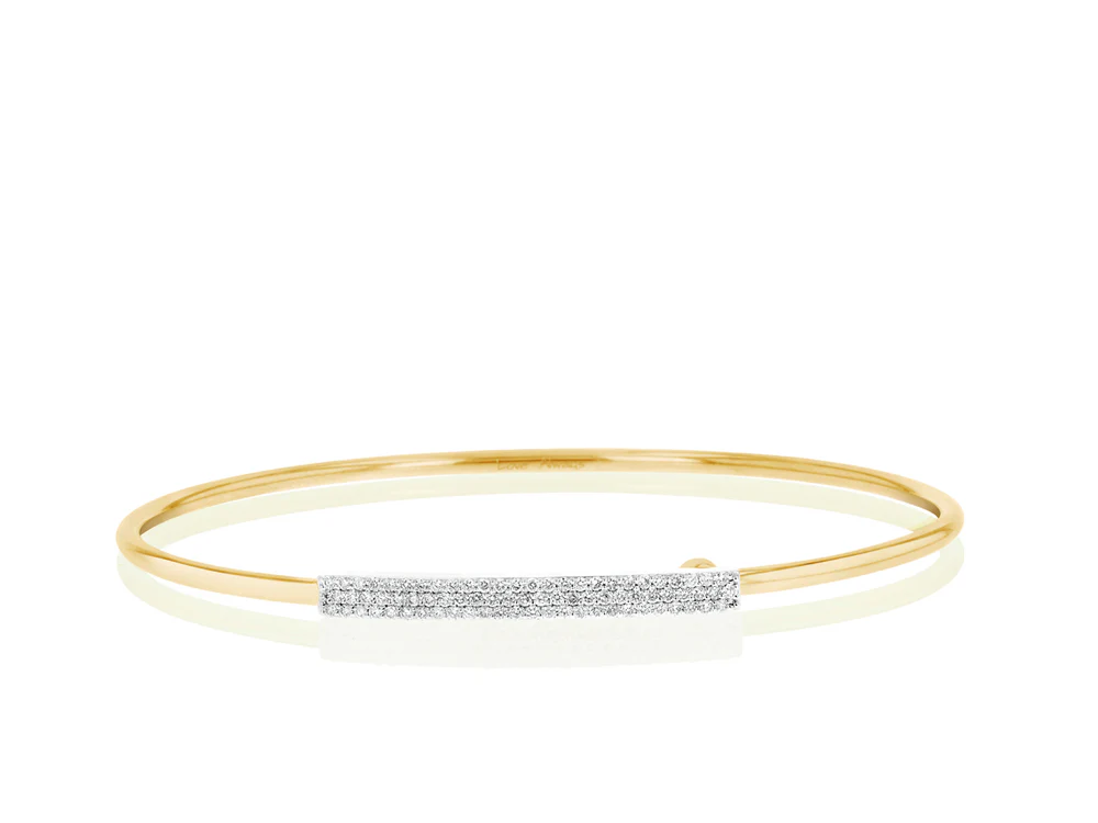 Phillips House Wire Affair Strap Bracelet with a pavé diamond bar across a slender, polished yellow gold band.