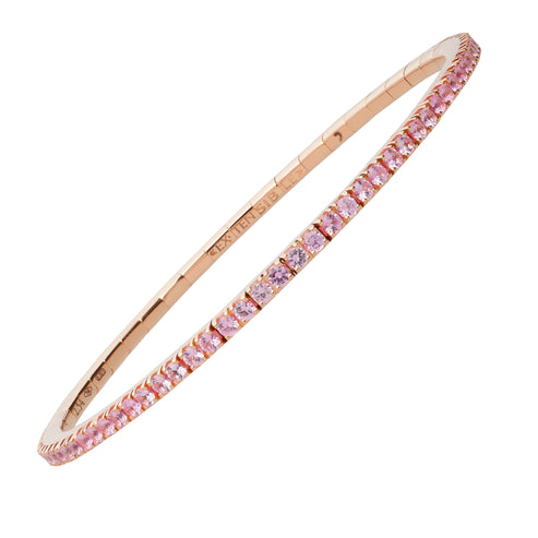 Extensible 18K rose gold stretch tennis bracelet with a continuous row of round pink sapphires