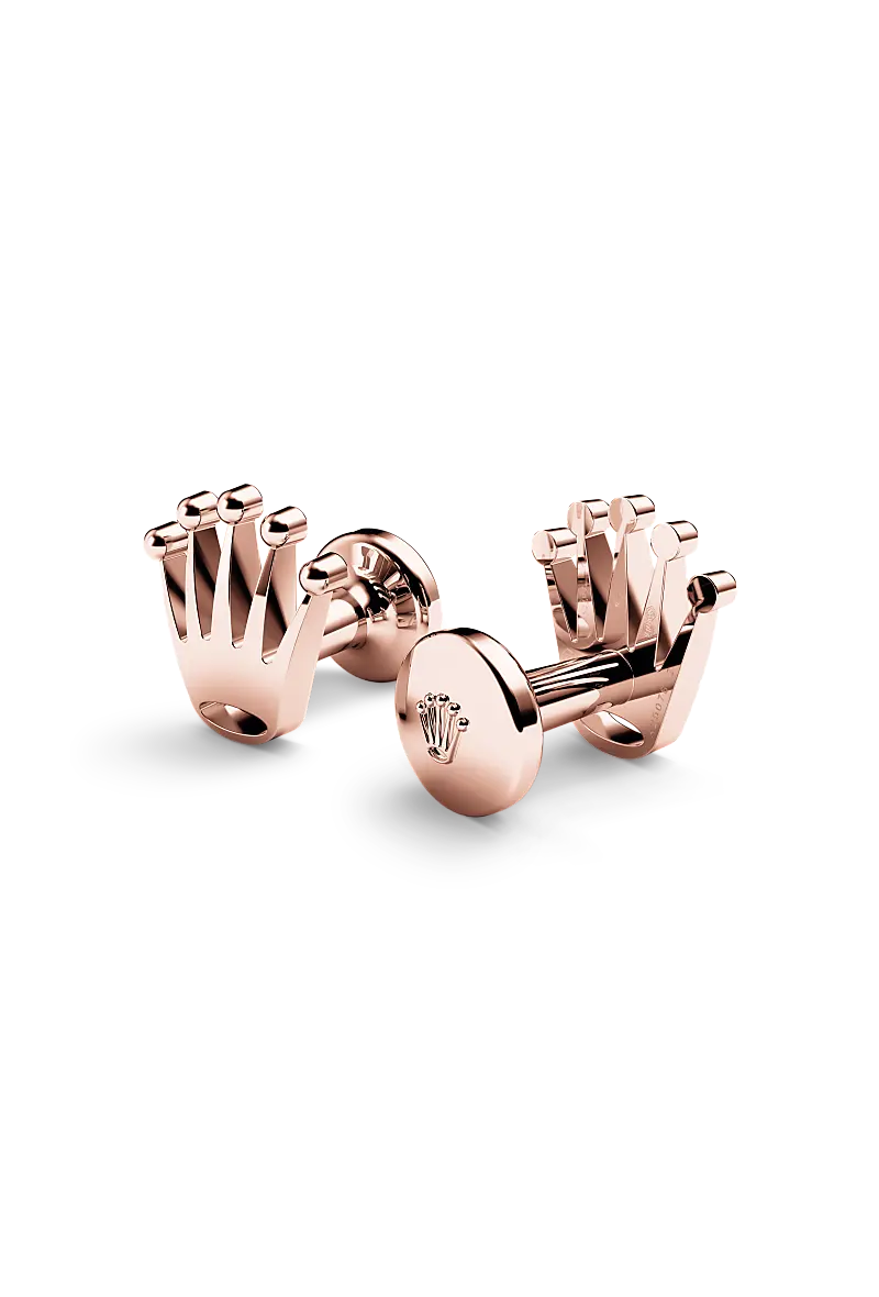 Rolex ‘Crown’ cufflinks Everose gold A1015 at Richter & Phillips Jewelers