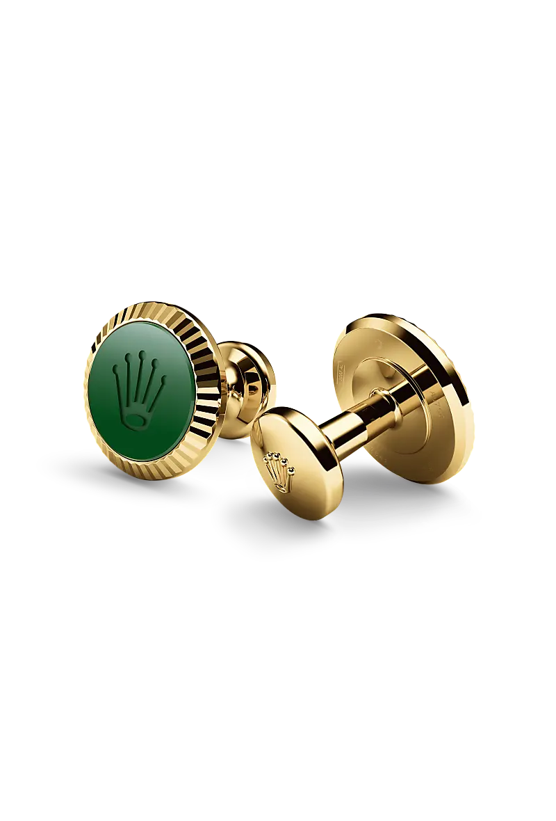 Rolex ‘Fluted’ cufflinks Yellow gold and ceramic A1038 at Richter & Phillips Jewelers