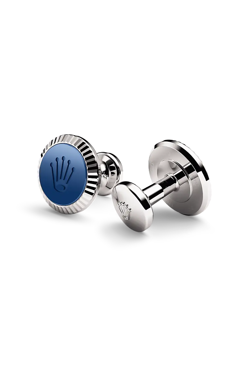 Rolex ‘Fluted’ cufflinks White gold and ceramic A1039 at Richter & Phillips Jewelers
