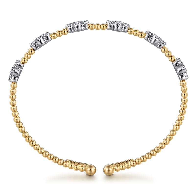 Rear view of the Gabriel & Co Bujukan open bangle showing the white gold galleries beneath its diamond-set tips.